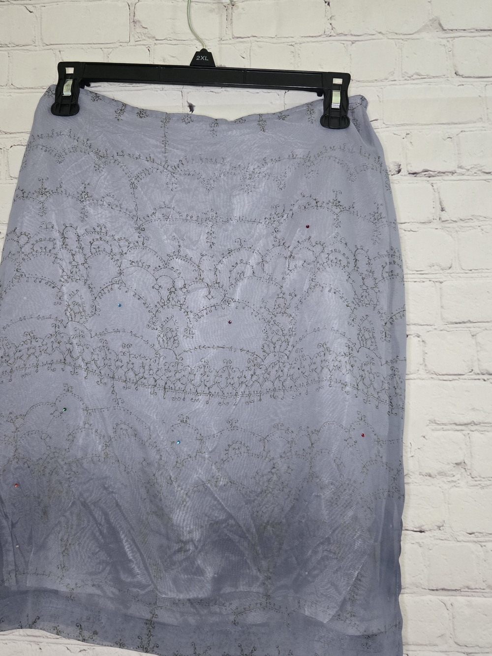 Wrapper Midi Skirt Chiffon Lined Rhinestone Floral Sz 8  Whimsigoth Fairy Grunge